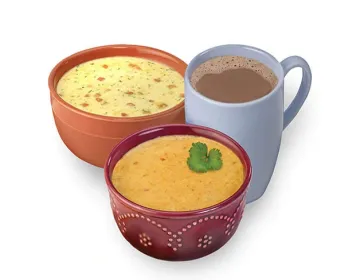 A variety pack of hot meal replacement soups and beverages
