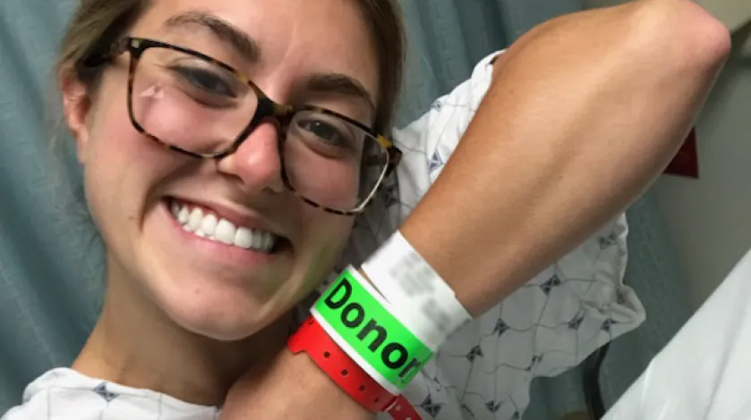 Maddie Gomes in the hospital as she prepares for kidney donation