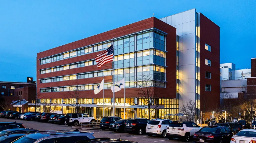 The exterior of the McKim Family Main Entrance at South Shore Hospital.