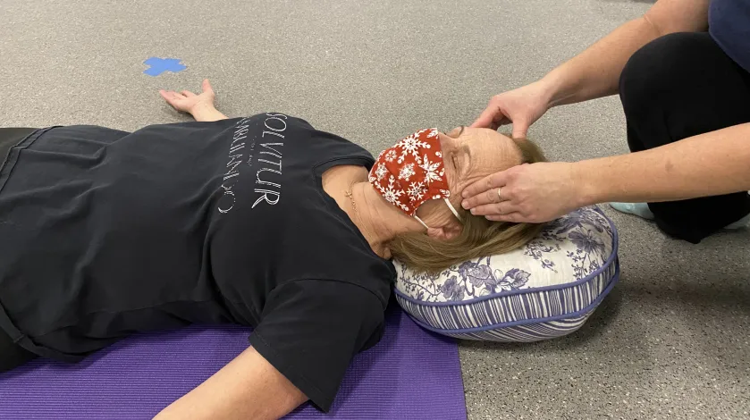 Lavender oil is applied to the temples at the end of the class