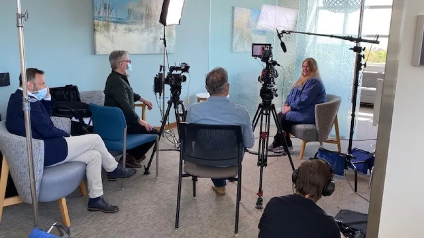 Imaging technologists are interviewed about the new CT scanner