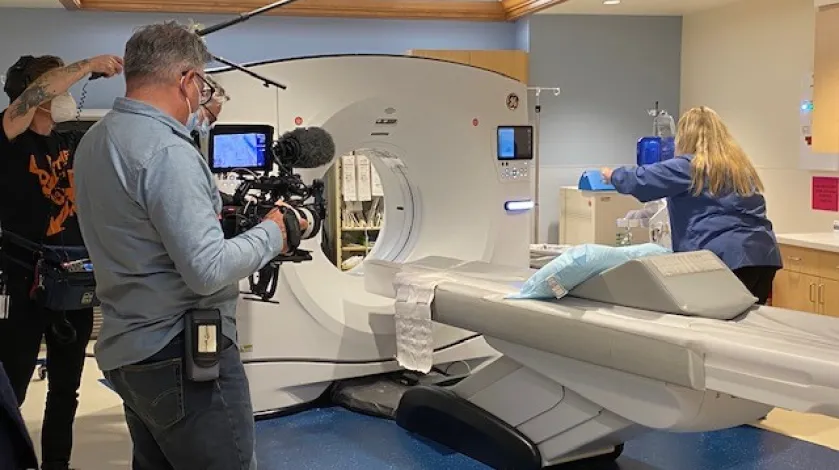 GE video crew films a new CT scanner machine at South Shore Hospital