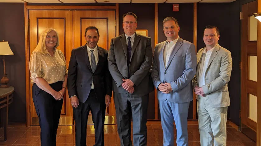 (L-R) Kathy Bruce, Associate Chief Nursing Officer, Parent Child Division; Allen L. Smith, President & CEO, South Shore Health; William Johnston, Executive Vice President and Chief Operating Officer, South Shore Health; Representative James Murphy of Weymouth; and Senator Patrick O’Connor of Weymouth.