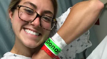 Maddie Gomes in the hospital as she prepares for kidney donation