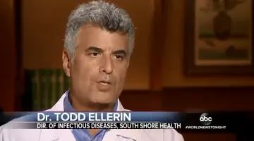 Dr. Todd Ellerin of South Shore Health appears on camera on ABC World News Tonight