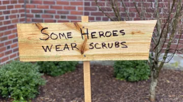 A sign outside South Shore Hospital during COVID-19 pandemic