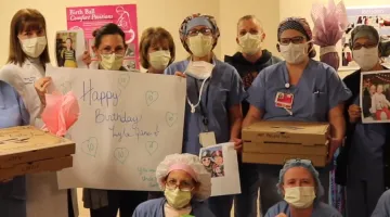 The maternity ward at South Shore Hospital gets together to celebrate the 10th birthday of Lyla Jane, who was born at the hospital in 2010.