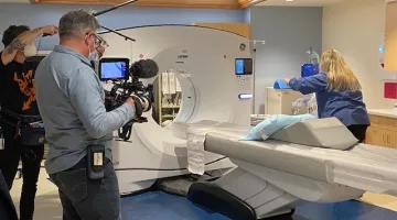 GE video crew films a new CT scanner machine at South Shore Hospital