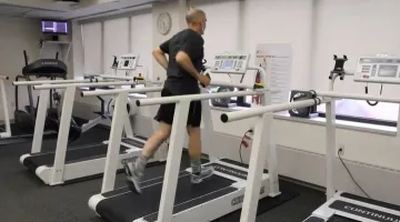A man runs on a treadmill at South Shore Hospital's Cardiac Rehab Program.