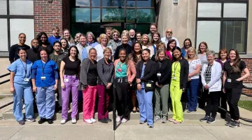 A group photo of South Shore Health's Respiratory and Lab Teams taken at South Shore Hospital
